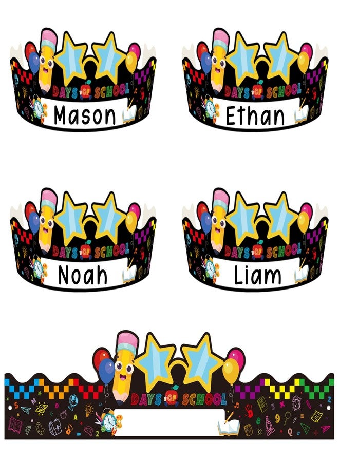 HEYINSHEN 24 Pcs 100 Days Paper Crowns Name DIY 100th Day of School Crown for Kids 100 Days Adjustable Paper Hats Celebration Party Favors Supplies for Classroom School Party Decorations for Kids - Image 1