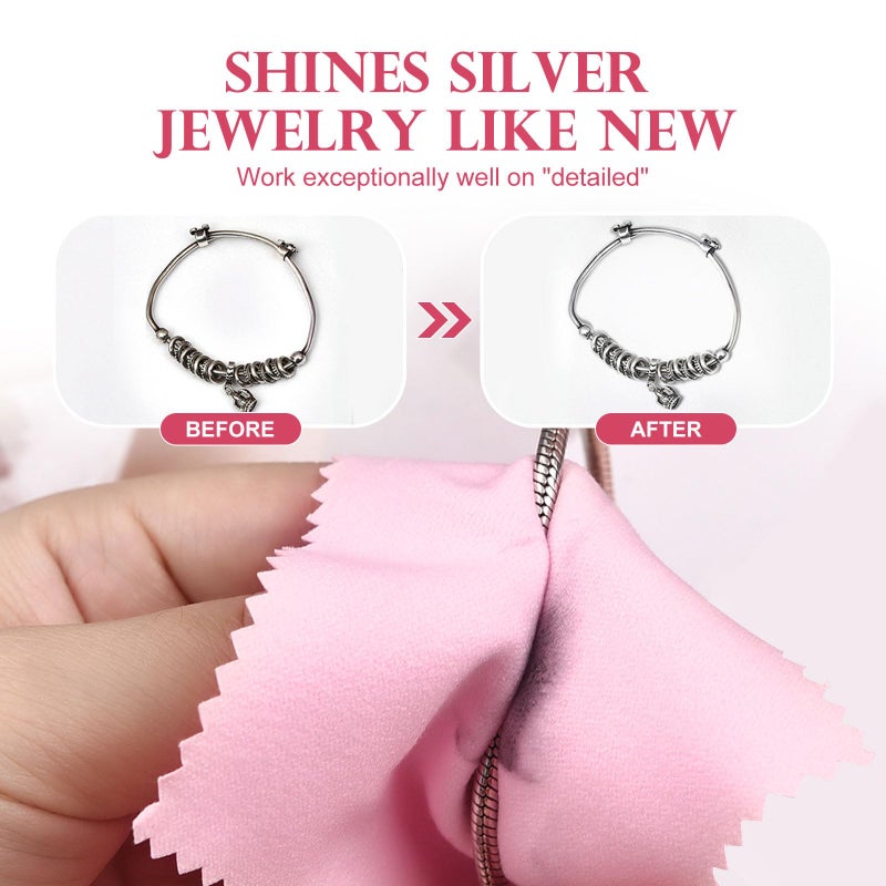 SEVENWELL 50pcs Jewelry Cleaning Cloth Pink Polishing Cloth for Sterling Silver Gold Platinum Small Silver Polish 8x8cm - Image 3