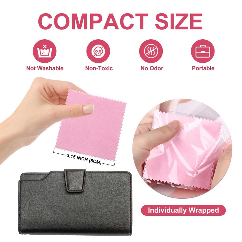SEVENWELL 50pcs Jewelry Cleaning Cloth Pink Polishing Cloth for Sterling Silver Gold Platinum Small Silver Polish 8x8cm - Image 2