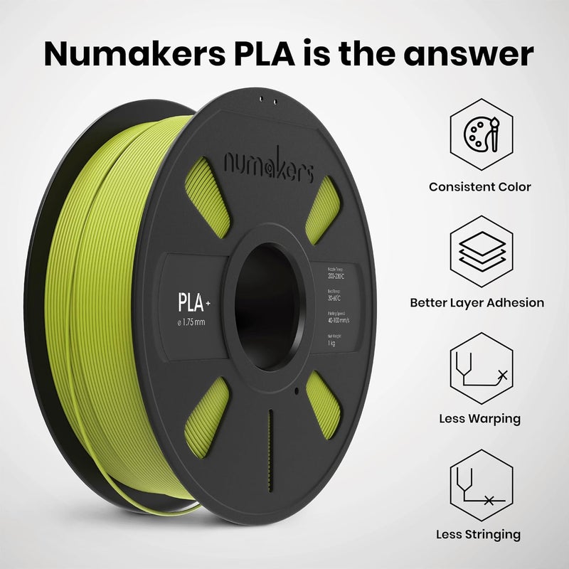 NUMAKERS PLA+ 3D Printer Filament, 1.75mm, Dimensional Accuracy +/- 0.03 mm, 1 kg Spool (2.2 lbs), Compatible with Most FDM Printers (Ryobix Green) - Image 5