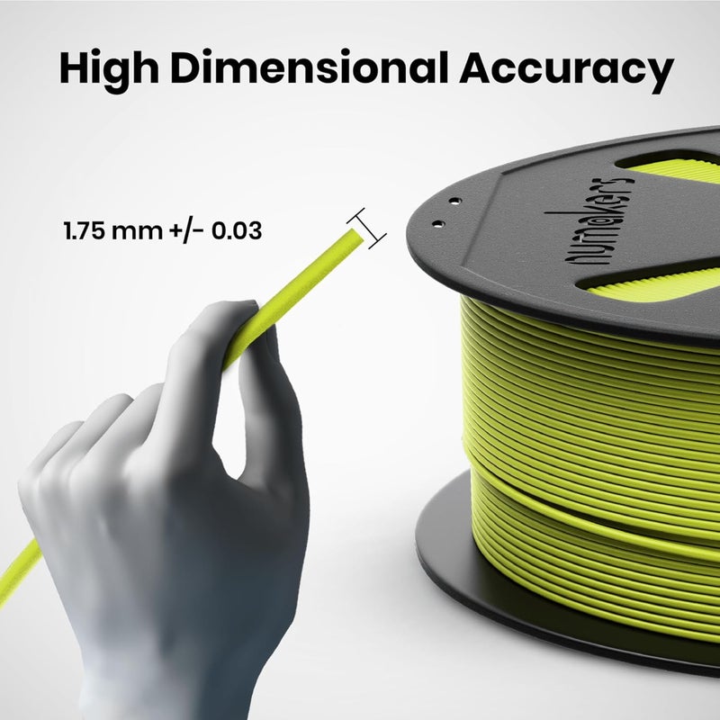 NUMAKERS PLA+ 3D Printer Filament, 1.75mm, Dimensional Accuracy +/- 0.03 mm, 1 kg Spool (2.2 lbs), Compatible with Most FDM Printers (Ryobix Green) - Image 3