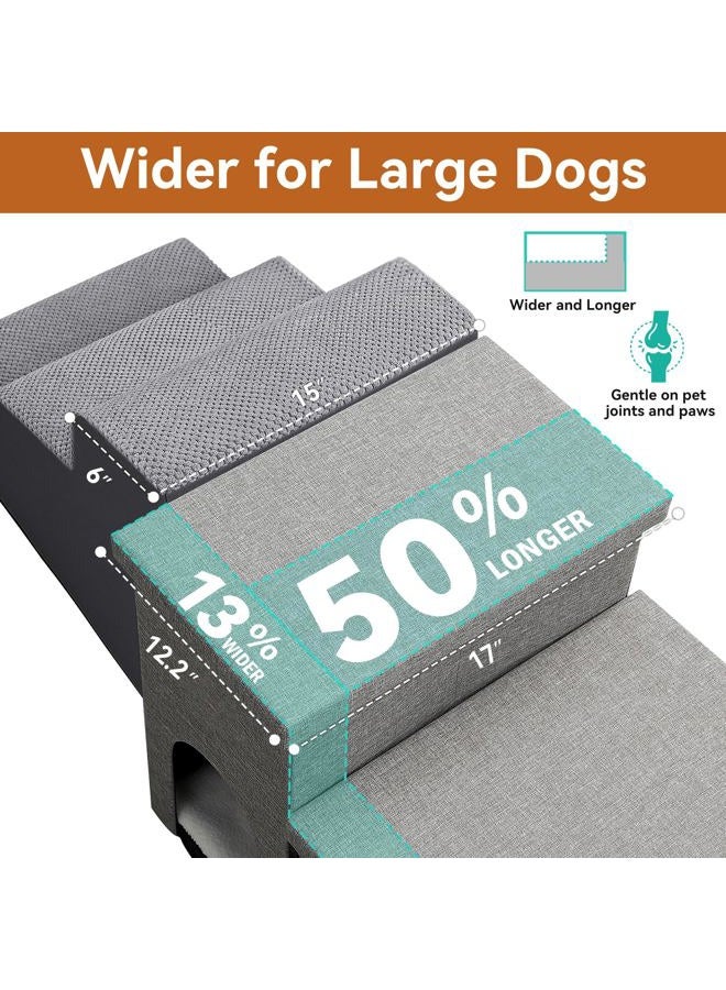 Zerbuger Dog Stairs 23" H, 4-Step Wider Dog Steps for High Beds Window, Folding Storage Pet Stairs Gift for Small/Medium/Large Old Dogs Cats, Ramp for Climbing Car Up to 200 lbs (Gray, with Condo) - Image 4