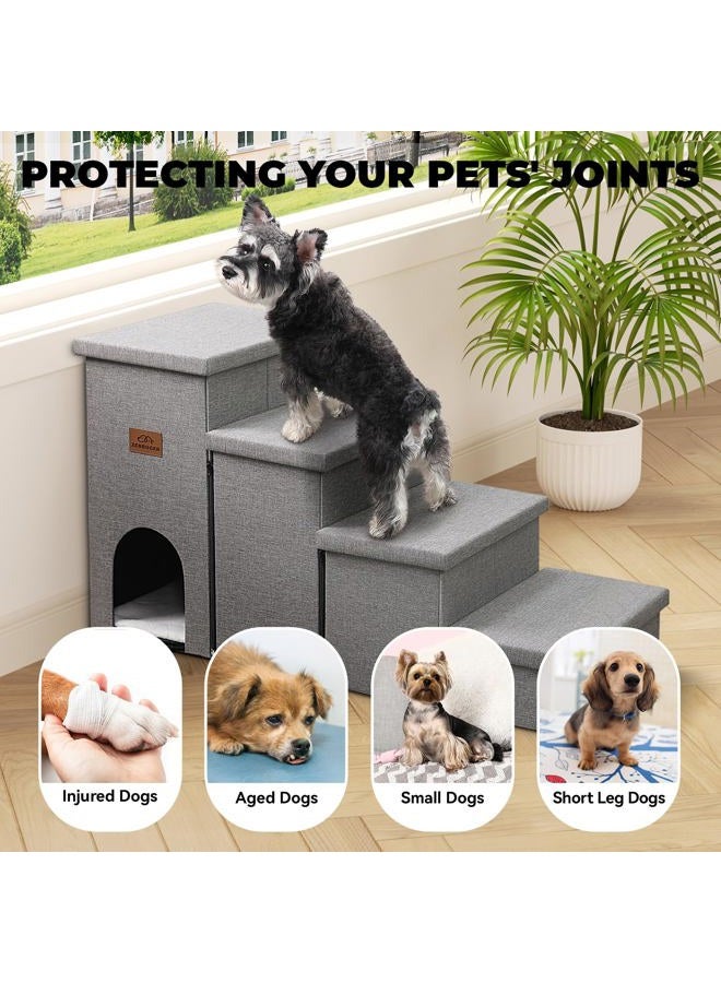 Zerbuger Dog Stairs 23" H, 4-Step Wider Dog Steps for High Beds Window, Folding Storage Pet Stairs Gift for Small/Medium/Large Old Dogs Cats, Ramp for Climbing Car Up to 200 lbs (Gray, with Condo) - Image 3