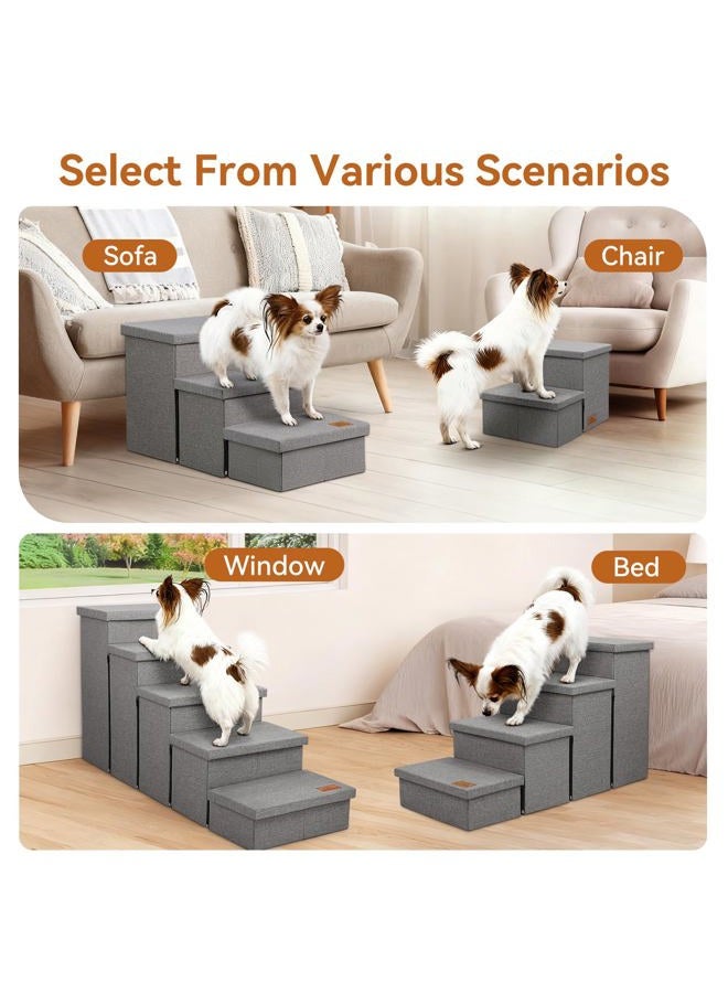 Zerbuger Dog Stairs 23" H, 4-Step Wider Dog Steps for High Beds Window, Folding Storage Pet Stairs Gift for Small/Medium/Large Old Dogs Cats, Ramp for Climbing Car Up to 200 lbs (Gray, with Condo) - Image 2