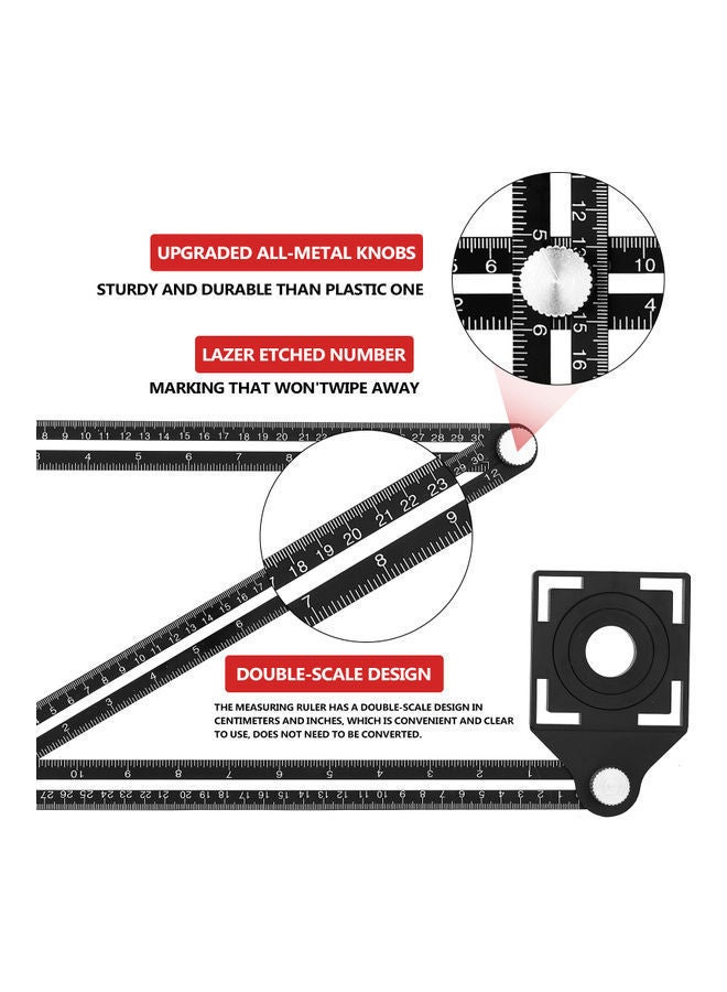 NIBEMINENT Aluminum Alloy Multifunctional Ruler Black - Image 3