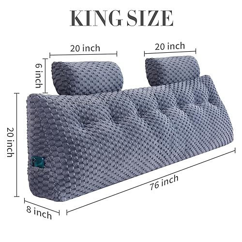 EUHAMS Wedge Headboard Pillow King- Bed Wedge Pillow for Headboard Triangular Headboard Pillow with Neck Roll Pillow-Large Bolster for Sitting in Bed Backrest Positioning Support (Grey,76x8x20 Inches) - Image 2