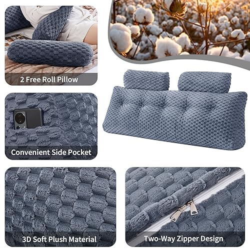 EUHAMS Wedge Headboard Pillow King- Bed Wedge Pillow for Headboard Triangular Headboard Pillow with Neck Roll Pillow-Large Bolster for Sitting in Bed Backrest Positioning Support (Grey,76x8x20 Inches) - Image 4