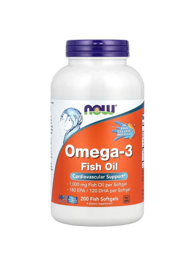 now Omega 3 Fish Oil 1,000 mg, 200 Fish Softgels - Image 1