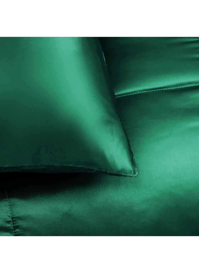 Whale Flotilla Whale Flotilla 3-Piece Reversible Queen Size Silky Comforter Set/Bedding Set  Luxury Soft Satin Comforter with 2 Satin Pillowcases  Lightweight Duvet Set for All Seasons  Deep Green  - Image 3