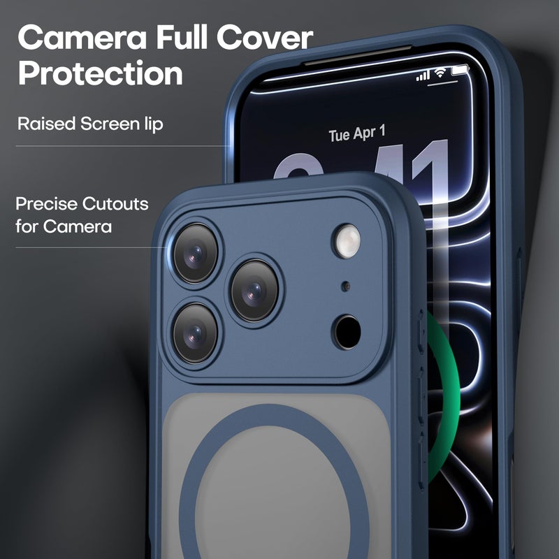 ImpactStrong Magnetic Guard Designed for iPhone 17 Pro Max Case [Camera Protection] [Military Grade Drop Tested] [Compatible with MagSafe] Slim Translucent Matte Phone Case (6.9") - Navy Blue - Image 5