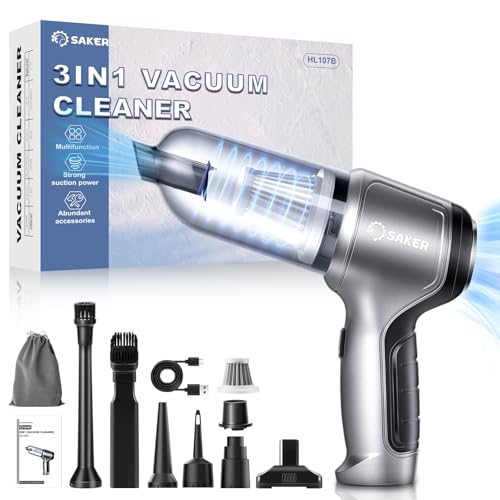 Saker Car Vacuum Portable Cordless 3 in 1 Handheld Car Vacuum 15000PA High Power with Brushless Motor and TypeC for CarsOfficeHome Cleaning HL107B