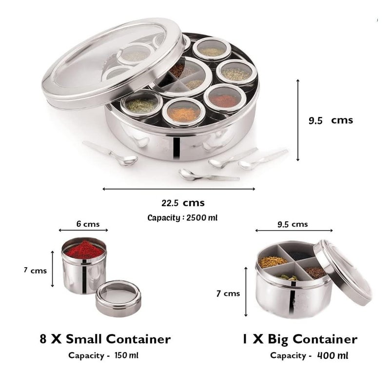 MILTLIFE 12 in 1 Stainless Steel Masala Box For Kitchen Spice Box Masala Dabba Storage Organizer For Kitchen Utensils 1800ml Silver - Image 3