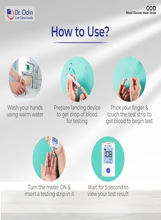Dr.Odin Dr. Odin GLS-73 GOD Glucose Test Strips, 2x50 Strips, GOD WHITE Meter Compatible, Bi-Directional Sampling, Auto Coding, Hygienic and Accurate (100 Test Strips) - Image 5
