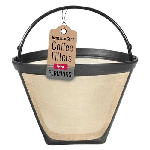 PERMINKS Reusable #4 Gold Tone Mesh Cone Coffee Maker Filter Basket - exact Replacement for Cuisinart, Ninja, Hamilton Beach, Breville, Moccamaster, Bonavita, Farberware, 1pc - Image 1