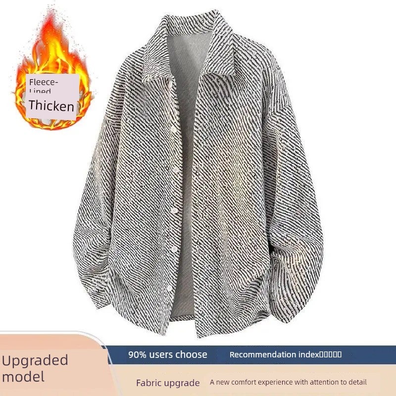 New long-sleeved shirt men's New  fleece lapel knit casual Chanel style cardigan jacket - Image 1