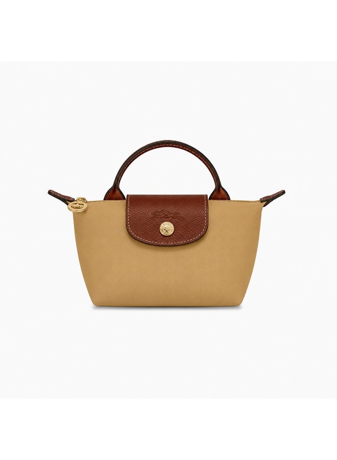 Mini Retro Daily Tote Handbag for Women, Beige Textile and PU