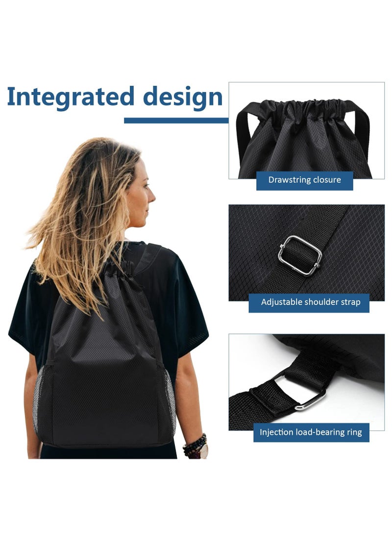 Cuken Sports Gym Bag, Drawstring Waterproof Bags, Oxford Fabric Backpack Bags for Men and Women, For Sports School Beach Holidays Swimming Trave (Black) - Image 4