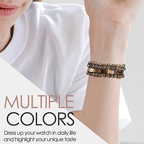 MOFREE Beaded Bracelet Compatible with Apple Watch Band 38mm/40mm/41mm/42mm, Fashion Elastic Stretch Women Bands for iWatch Series 11/10/9/8/7/SE/6/5/4/3/2/1 iPhone Watch Strap Bands Coffee - Image 5