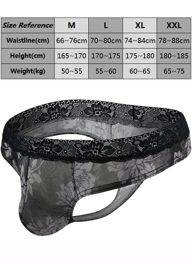 Generic Men's Lingerie Lace Floral Print Thong Panty Breathable Mesh G-string T-back Bikini Briefs Underpants  - Image 2