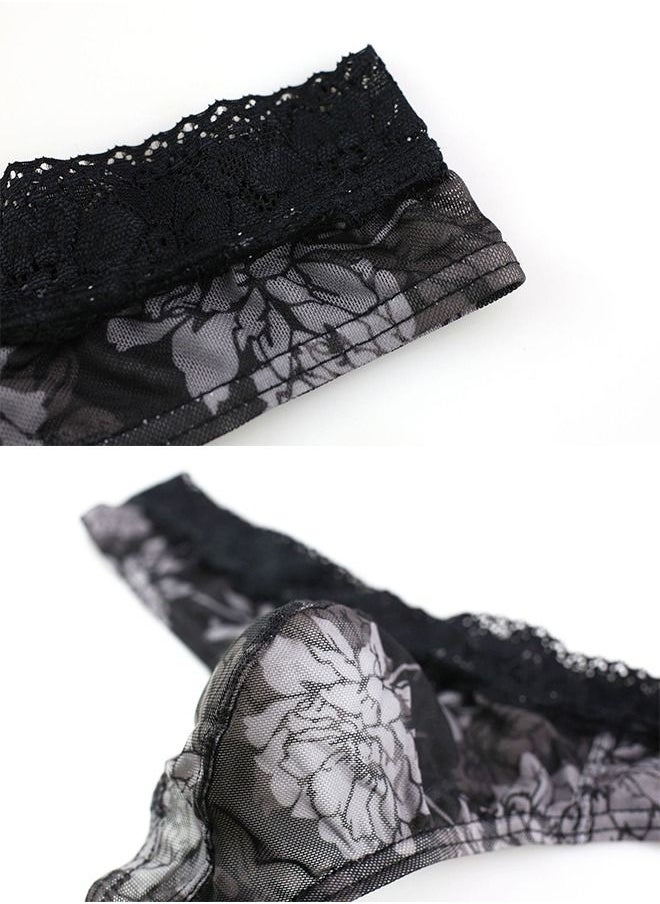 Generic Men's Lingerie Lace Floral Print Thong Panty Breathable Mesh G-string T-back Bikini Briefs Underpants  - Image 3
