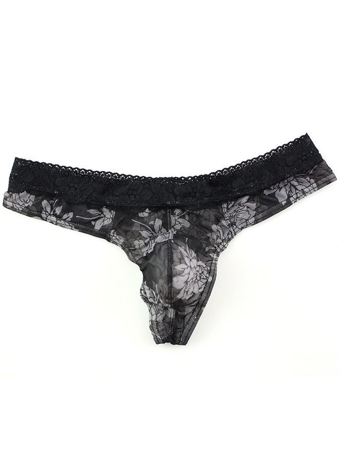 Generic Men's Lingerie Lace Floral Print Thong Panty Breathable Mesh G-string T-back Bikini Briefs Underpants  - Image 4