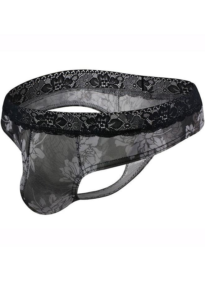 Generic Men's Lingerie Lace Floral Print Thong Panty Breathable Mesh G-string T-back Bikini Briefs Underpants  - Image 1