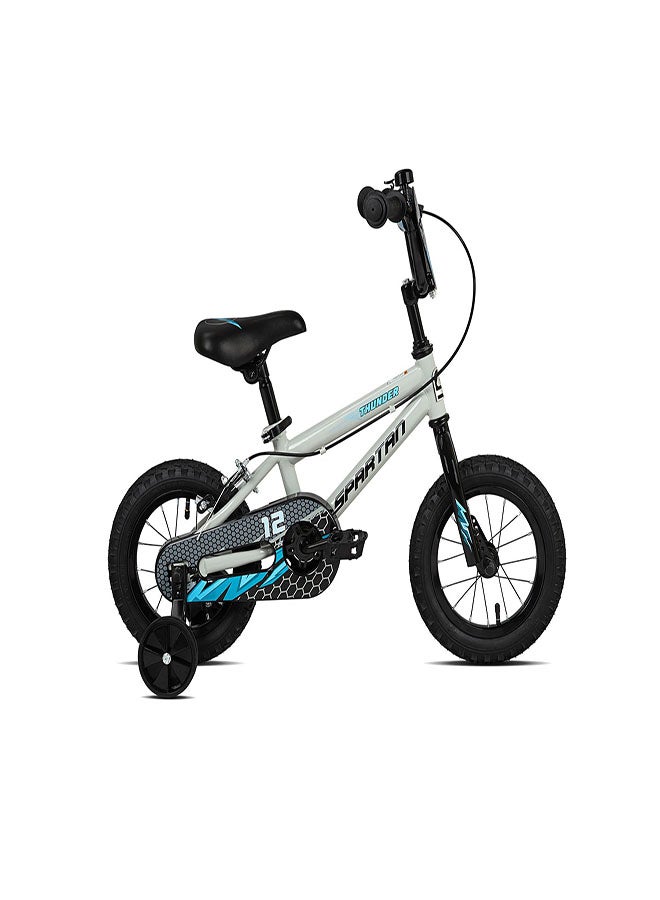 Spartan Thunder Kids Bike | 12 Inch Wheel Size With Training Wheels | Single Speed | Gray Gloss Color  - Image 1