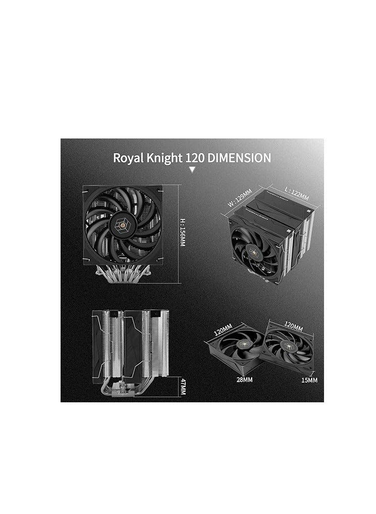 Thermalright Royal Knight 120 CPU Air Cooler, Computer Double Towers Radiator, 6 Heat Pipes CPU Cooler, Dual 120mm PWM Fans,Unobstructed RAM, for AM4/AM5;Intel 1851/1700/1150/1551/1200/2011 - Image 3
