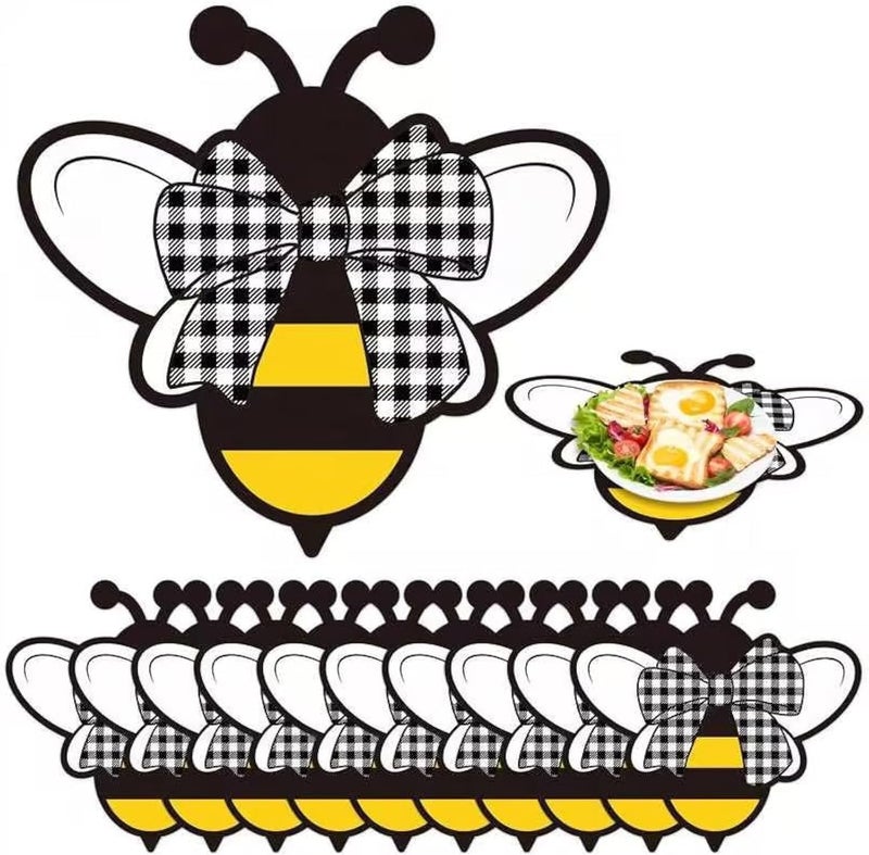 JAPBOR Bee Placemats Disposable Plates  50PCS Bee Shaped Paper Place Mats Decoration Spring Summer Honey Printed Placemat Rustic Plates Table Settings Mat for Holiday Party Kitchen Dinner - Image 1