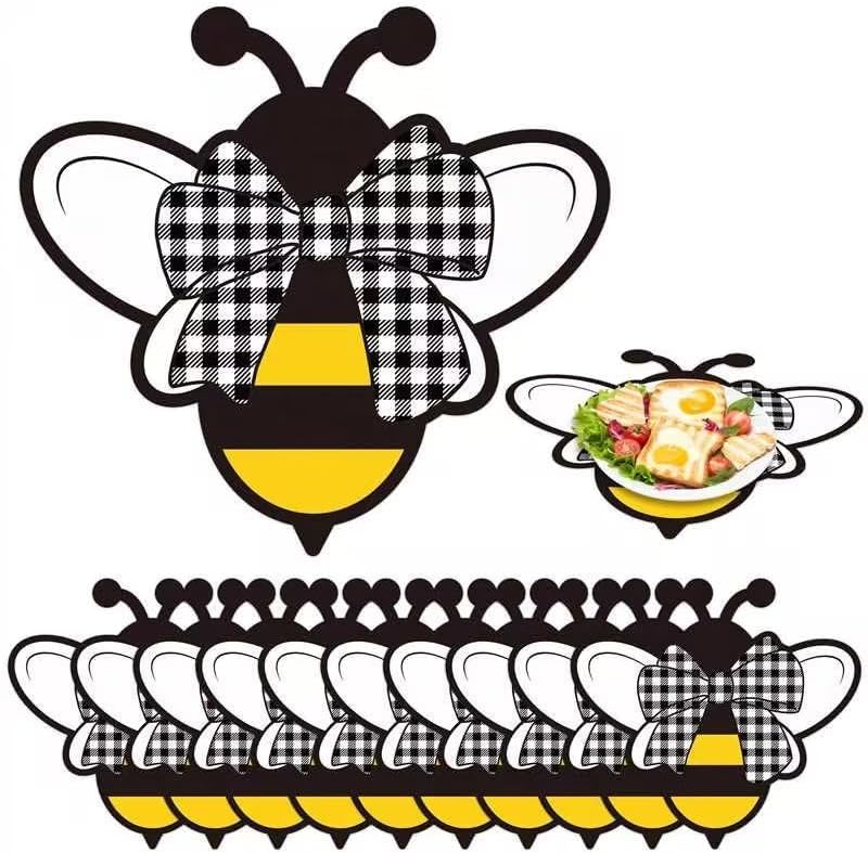 JAPBOR Bee Placemats Disposable Plates  50PCS Bee Shaped Paper Place Mats Decoration Spring Summer Honey Printed Placemat Rustic Plates Table Settings Mat for Holiday Party Kitchen Dinner - Image 2