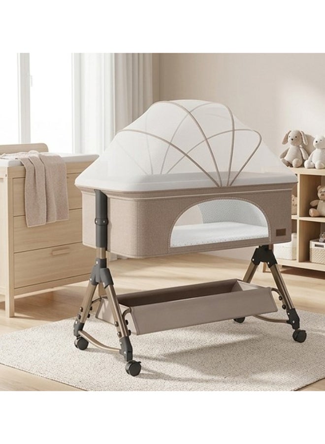 السعادة هوم  4-in-1 Portable Baby Crib, Infant Bed, Bedside Crib, Side Sleeper, Adjustable Rocking Bed with 6 Heights and Wheels, Full Mesh Side Bed for Newborns - 80x50cm - Image 2