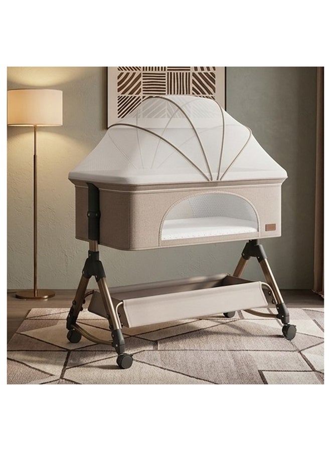 السعادة هوم  4-in-1 Portable Baby Crib, Infant Bed, Bedside Crib, Side Sleeper, Adjustable Rocking Bed with 6 Heights and Wheels, Full Mesh Side Bed for Newborns - 80x50cm - Image 1