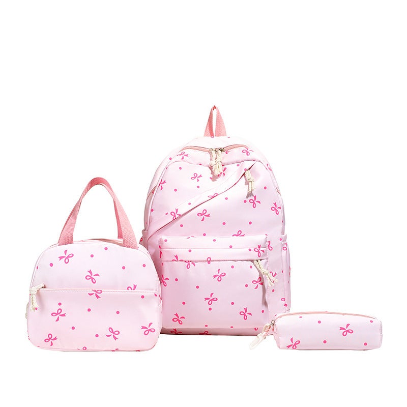 Girls Fresh Floral Print Lightweight Casual Backpack Set of 3 with Bow - Image 1