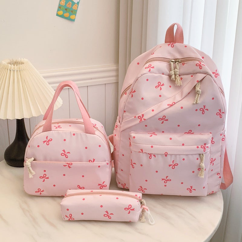 Girls Fresh Floral Print Lightweight Casual Backpack Set of 3 with Bow - Image 2