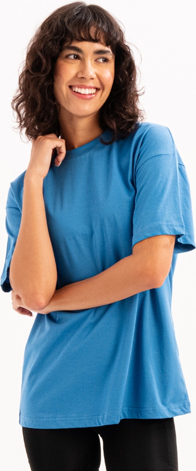 Justever 100% Cotton Oversize Fit Crew Neck Blue Women's T-Shirt - Halo  - Image 2