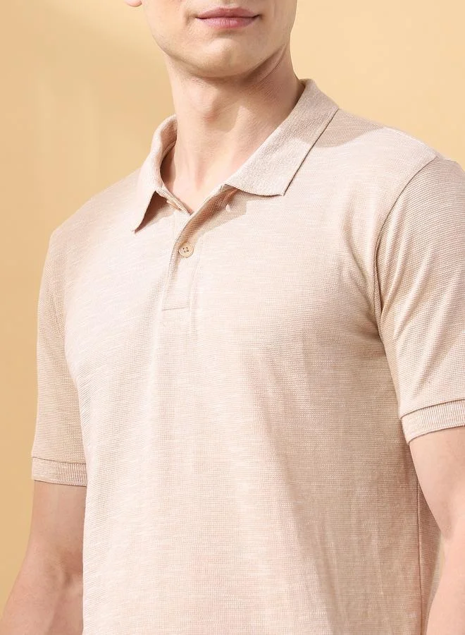 دينيس لينغو تيشيرت رجالي بيج بنقشة سادة بقصة عادية محبوك بنسيج بارز