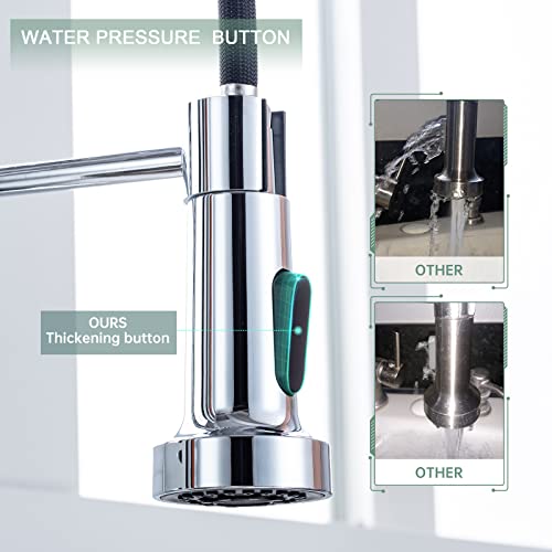 WEWE Chrome Kitchen Faucet, Faucet for Kitchen Sink with Pull Down Sprayer Kitchen Faucet with Deck Plate Stainless Steel Single Handle Spring for Farmhouse Utility Bar Laundry Sinks - Image 4