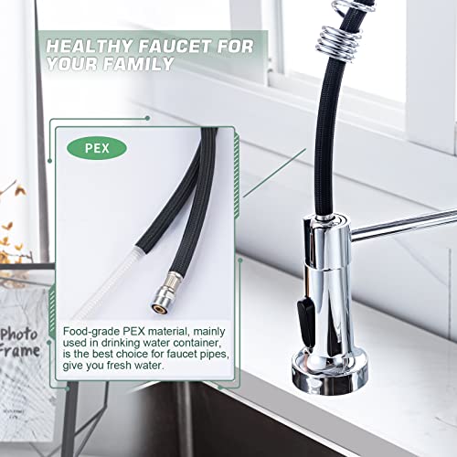 WEWE Chrome Kitchen Faucet, Faucet for Kitchen Sink with Pull Down Sprayer Kitchen Faucet with Deck Plate Stainless Steel Single Handle Spring for Farmhouse Utility Bar Laundry Sinks - Image 5