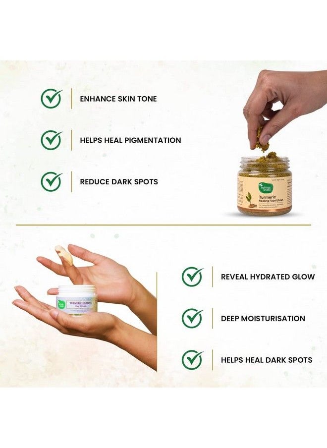 Mother Sparsh - Turmeric Healing Skin Care Combo; With Healing Face Ubtan 75G; Healing Day Cream 40G; For Dark Spots; Hyper Pigmentation & Radiant Complexion - Image 1