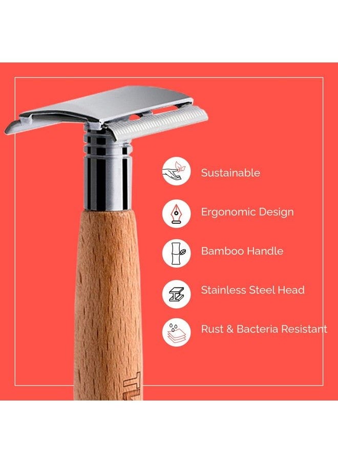 THE WOMAN'S COMPANY - The Woman’S Company Bamboo Safety Razor For Men & Women With Biodegradable Bamboo Handle ; Premium Eco Friendly Razor ; Includes 10 Recyclable Blades ; Plastic Free & Zero Waste Shaving - Image 1