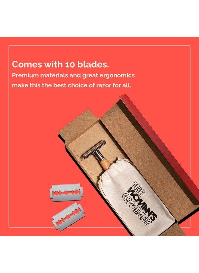 THE WOMAN'S COMPANY - The Woman’S Company Bamboo Safety Razor For Men & Women With Biodegradable Bamboo Handle ; Premium Eco Friendly Razor ; Includes 10 Recyclable Blades ; Plastic Free & Zero Waste Shaving - Image 1