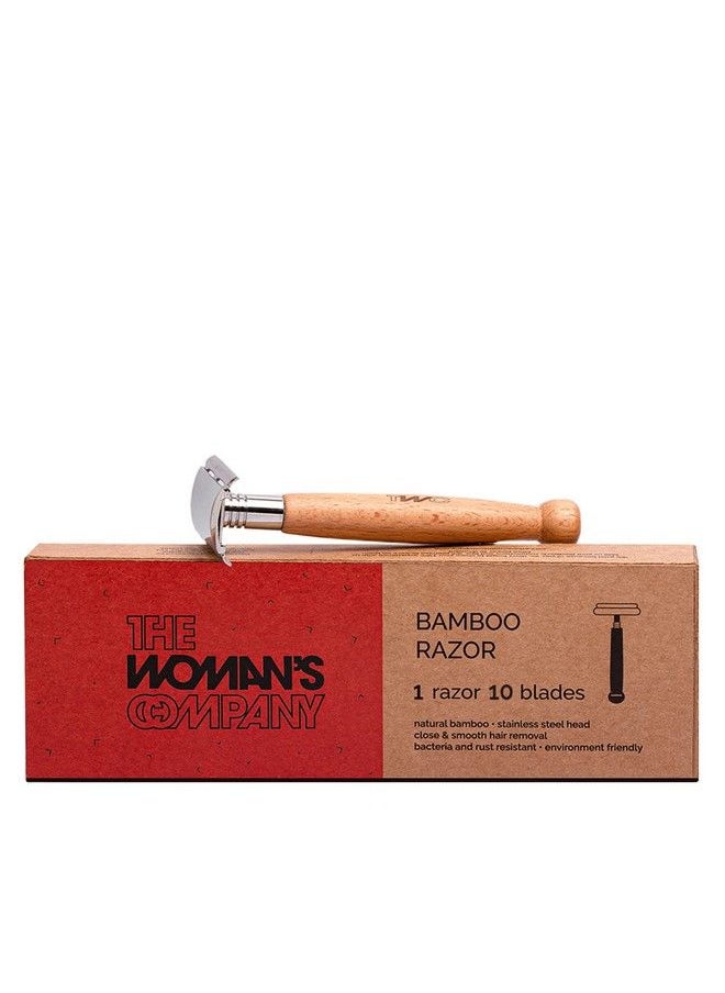 THE WOMAN'S COMPANY - The Woman’S Company Bamboo Safety Razor For Men & Women With Biodegradable Bamboo Handle ; Premium Eco Friendly Razor ; Includes 10 Recyclable Blades ; Plastic Free & Zero Waste Shaving - Image 1
