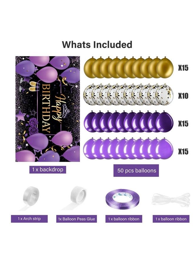 Tatuo Purple And Gold Birthday Party Decorations Purple Gold Confetti Balloons Kit Happy Birthday Photography Backdrop For Girls Ladies Women Birthday Party Supplies Decor - Image 4