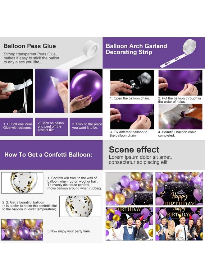 Tatuo Purple And Gold Birthday Party Decorations Purple Gold Confetti Balloons Kit Happy Birthday Photography Backdrop For Girls Ladies Women Birthday Party Supplies Decor - Image 5