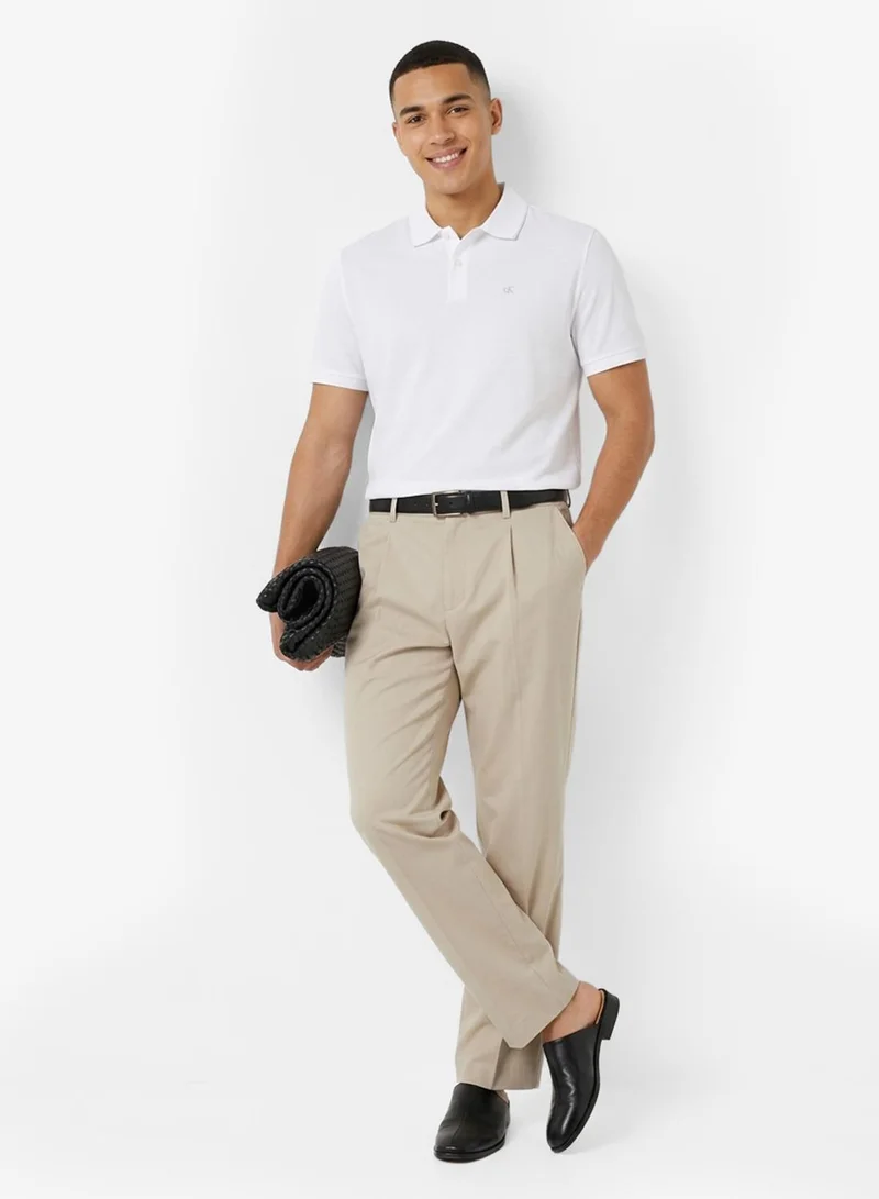 Calvin Klein Bright White Classic Fit Tipped Collar Polo Shirt for Men | Best Price UAE