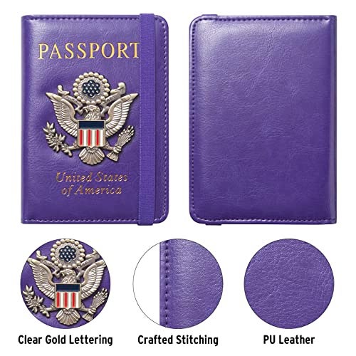 FACATH Passport Holder for Travel Passport Cover for Men Passport Wallet Case With 3D Metal Badge Protector Leather Card Case RFID Blocking Women Travel Accessories Document Organizer (Purple) - Image 4
