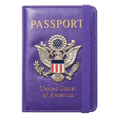 FACATH Passport Holder for Travel Passport Cover for Men Passport Wallet Case With 3D Metal Badge Protector Leather Card Case RFID Blocking Women Travel Accessories Document Organizer (Purple) - Image 1