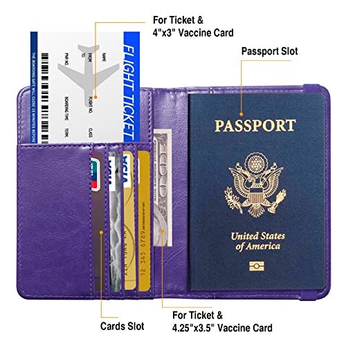 FACATH Passport Holder for Travel Passport Cover for Men Passport Wallet Case With 3D Metal Badge Protector Leather Card Case RFID Blocking Women Travel Accessories Document Organizer (Purple) - Image 3