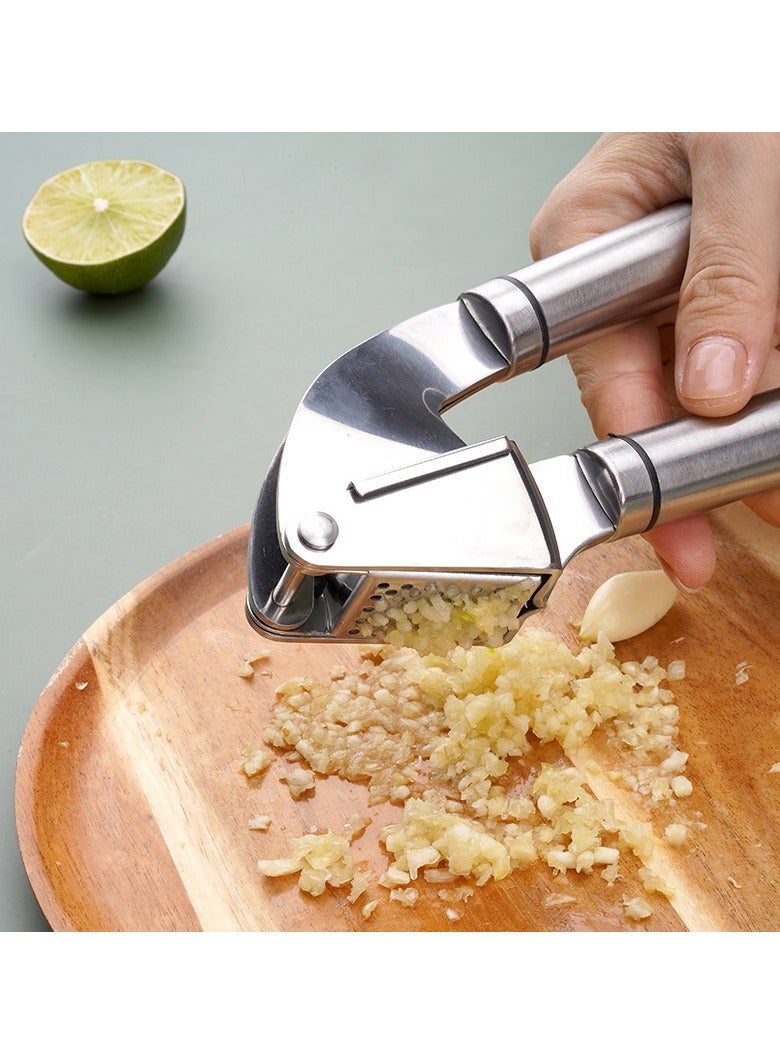 Kitchen Premium Garlic Press with Soft, Easy to Squeeze Handle Includes Silicone Garlic Peeler  Cleaning Brush 3 Piece Garlic Mincer Tool Sturdy Easy to Clean Garlic and Ginger Crusher  - Image 3