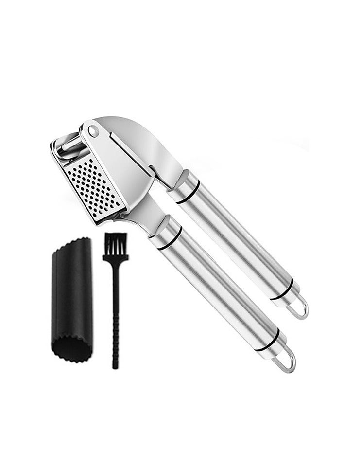 Kitchen Premium Garlic Press with Soft, Easy to Squeeze Handle Includes Silicone Garlic Peeler  Cleaning Brush 3 Piece Garlic Mincer Tool Sturdy Easy to Clean Garlic and Ginger Crusher  - Image 1